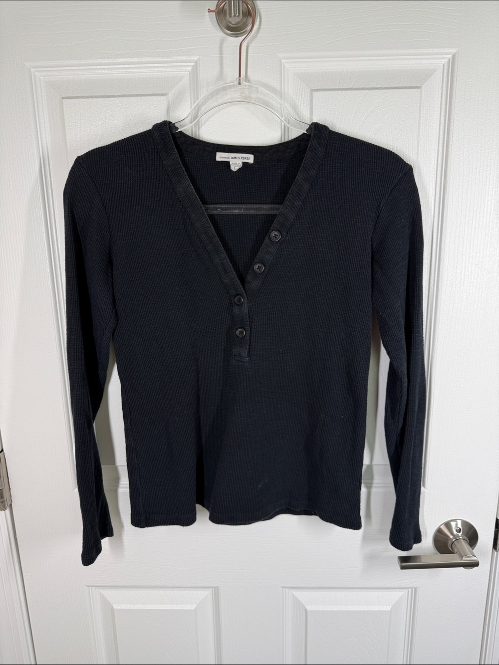 Standard James Perse black waffle button henley top size small